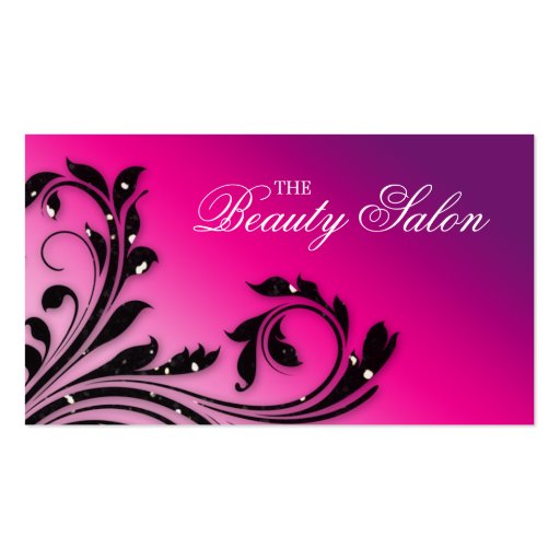 Hair Salon Business Card Beauty Leaves Pink Purple (front side)