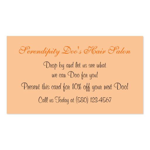Hair Salon business card classy orange black chic (back side)