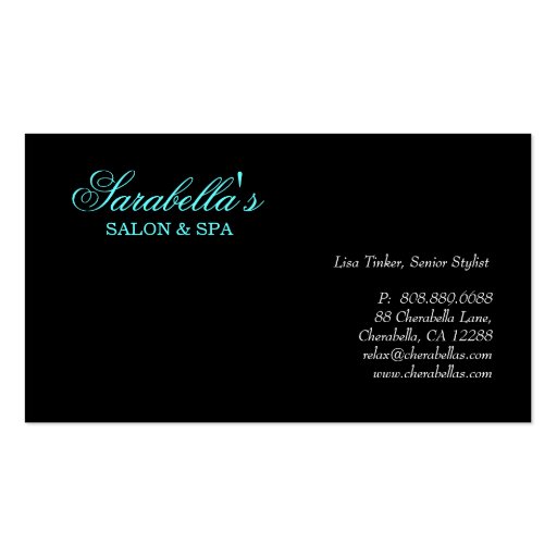 Hair Salon Business Card Swirl Blue Black (back side)