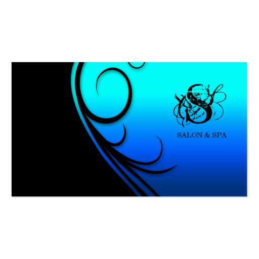Hair Salon Business Card Swirl Blue Black (front side)