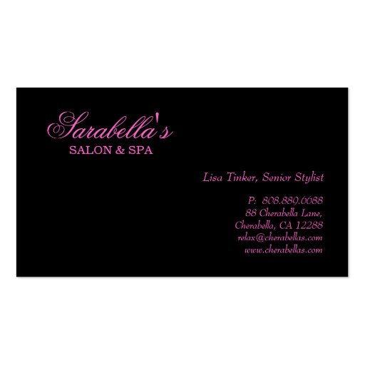 Hair Salon Business Card Swirl Pink Black (back side)