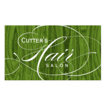 Hair Salon Business Card Text Green Wood 2 business cards