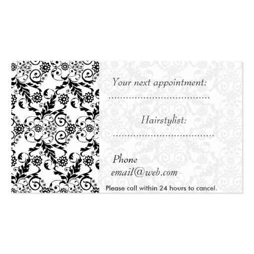 Hair Salon Elegant Damask Business Card Template (back side)