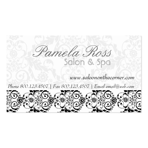 Hair Salon Elegant Damask Business Card Template (front side)