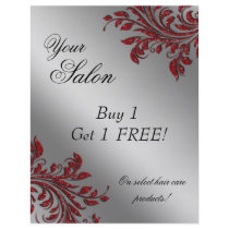 Hair Salon Flyer Sale Zebra Sparkle Red Silver