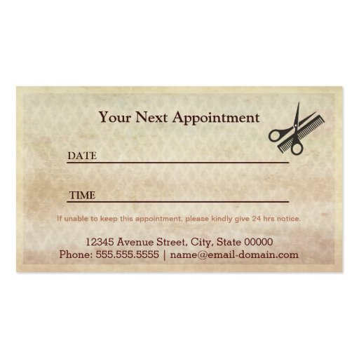 Hair Salon Hairstylist - Vintage Appointment Card Business Card (back side)