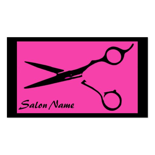 Hair salon pink black scissors business cards (front side)