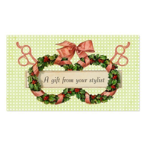 Hair salon stylist holiday coupon gift card xmas business card template (front side)