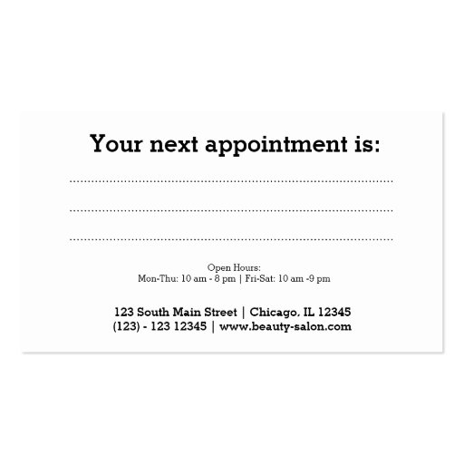 Hair stylist appointment card business card template (back side)