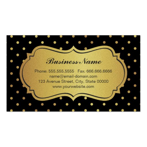 Hair Stylist - Black and Gold Glitter Polka Dots Business Cards (back side)