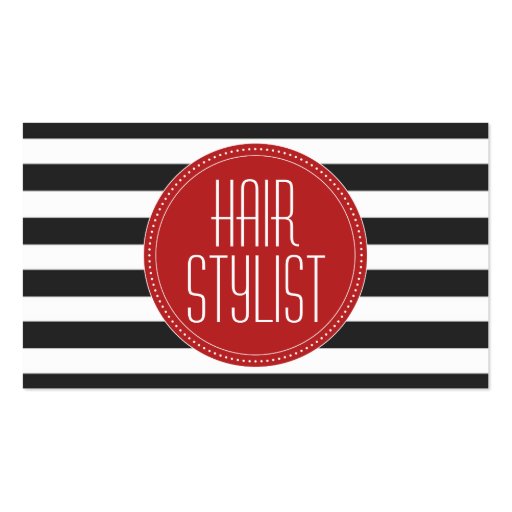 Hair Stylist Black and White Stripes Business Card (front side)