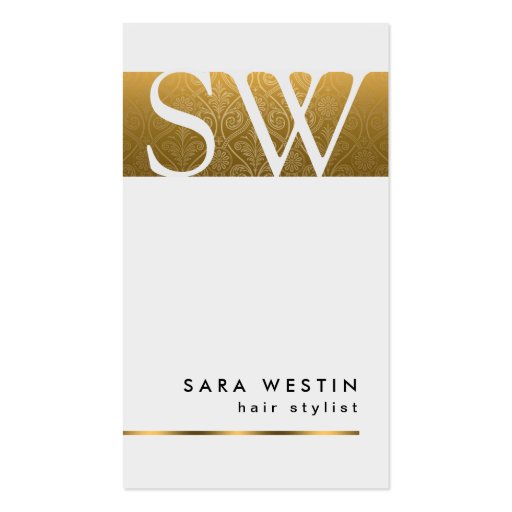 Hair Stylist Bold Gold Monogram Business Card (front side)
