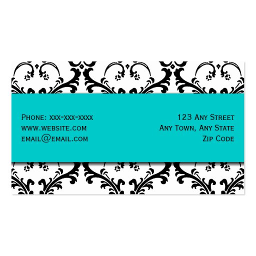 Hair Stylist Business Card Damask Blue (back side)