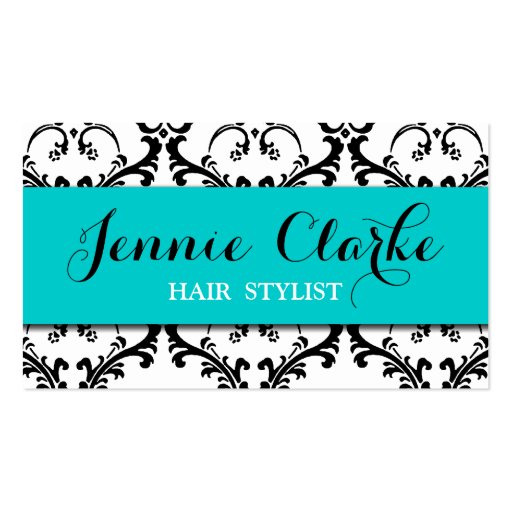 Hair Stylist Business Card Damask Blue (front side)