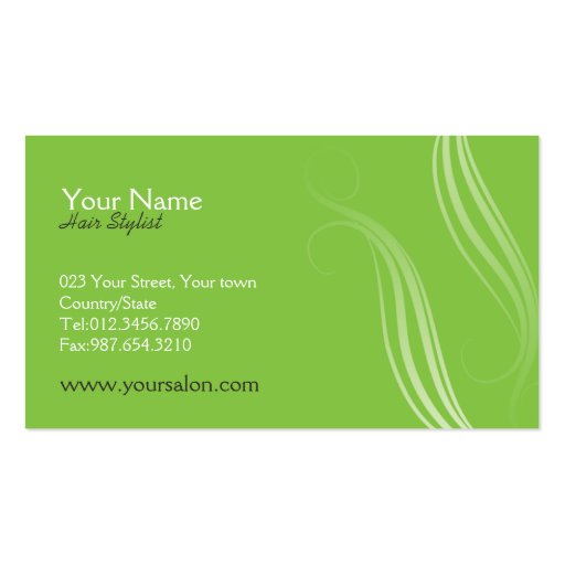 Hair Stylist business card- Green and grey design (back side)