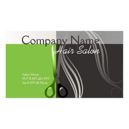 Hair Stylist business card- Green and grey design (front side)