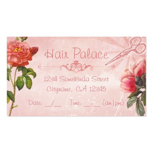 Hair Stylist Business Card Grunge Floral Pink (back side)