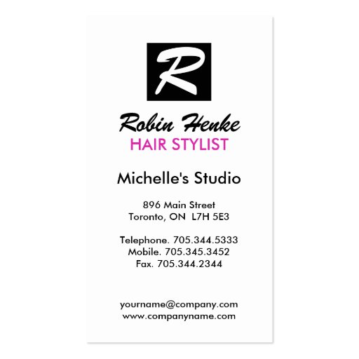 Hair Stylist Business Cards (back side)