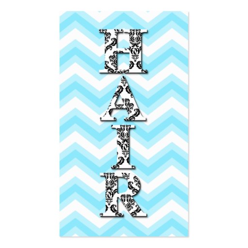 Hair Stylist Chevron Blue Damask Business Card (front side)