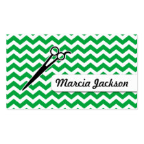 hair stylist emerald green chevron scissors business cards
