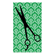 hair stylist emerald green damask scissors cosmo business cards