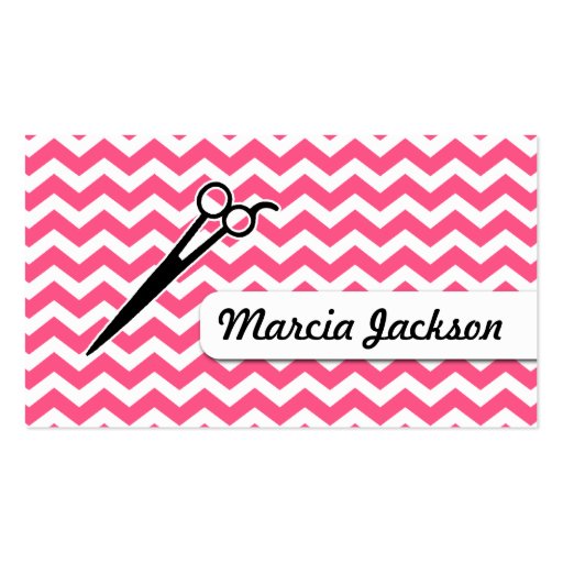 hair stylist girly pink chevron scissors business card templates (front side)
