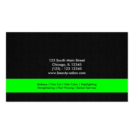Hair Stylist (Lime) Business Card Templates (back side)
