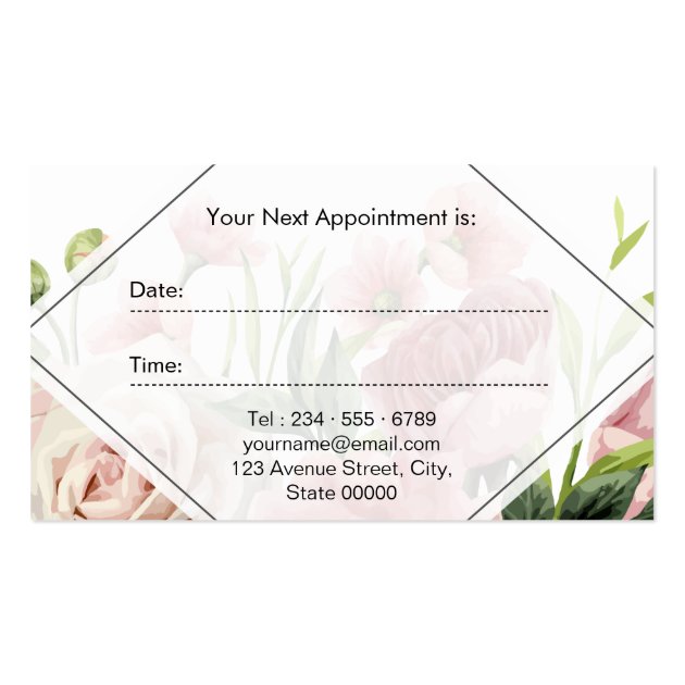 Hair Stylist Modern Elegant Floral Appointment Business Card (back side)