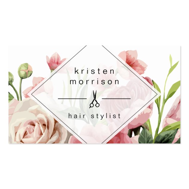 Hair Stylist Modern Elegant Floral Appointment Business Card (front side)