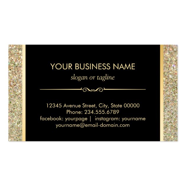 Hair Stylist Modern Gold Glitter Scissors Comb Business Card (back side)