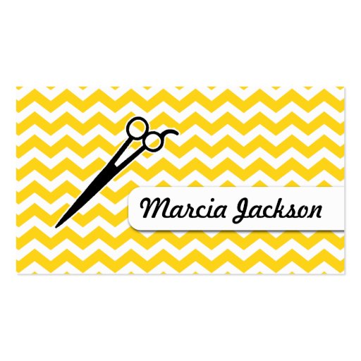 hair stylist mustard yellow chevron scissors business card