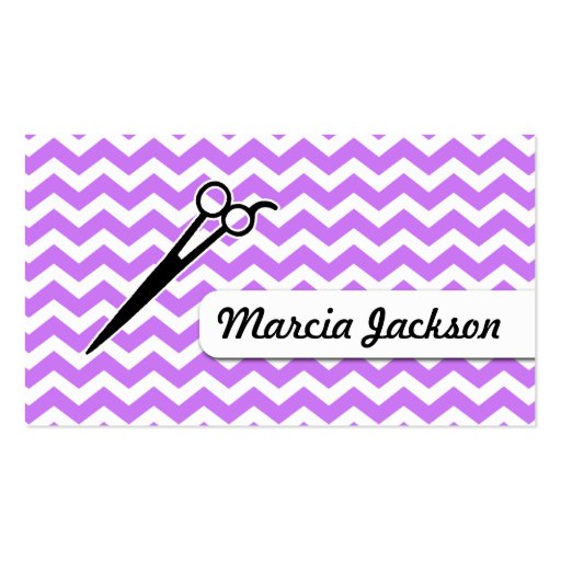 hair stylist pastel purple girly chevron scissors business card (front side)