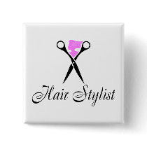 Hair Stylist (Pink/Scissors) buttons by TeeZazzle Hair Stylist (Pink/Scissors) buttons