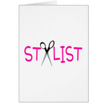 Hair Stylist Pink with Scissors Greeting Cards