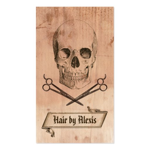 hair stylist punk grunge skull hairstylist brown business card template (front side)