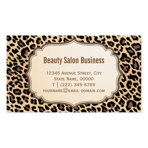 Hair Stylist Scissors Elegant Cream Leopard Print Business Card (back side)