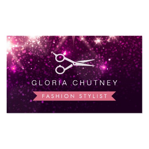 Hair Stylist Scissors - Pink Purple Glitter Business Card