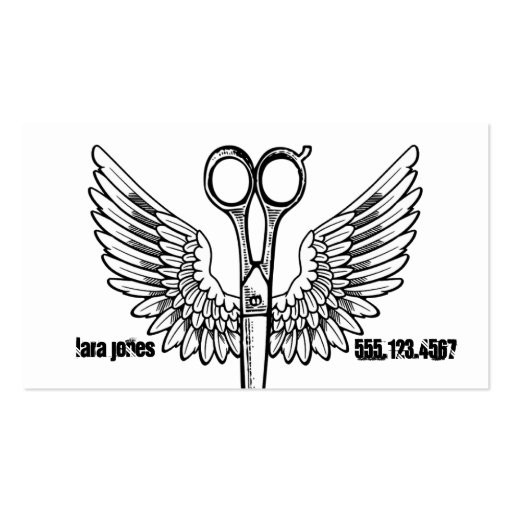 hair stylist scissors wings tattoo retro cosmo business cards (front side)