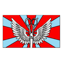 hair stylist scissors wings tattoo retro cosmo business cards