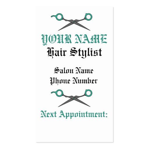 Hair Stylist Skull & Scissor Crossbones -Turquoise Business Card (back side)