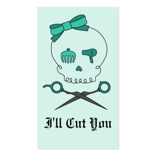 Hair Stylist Skull & Scissor Crossbones -Turquoise Business Card Templates