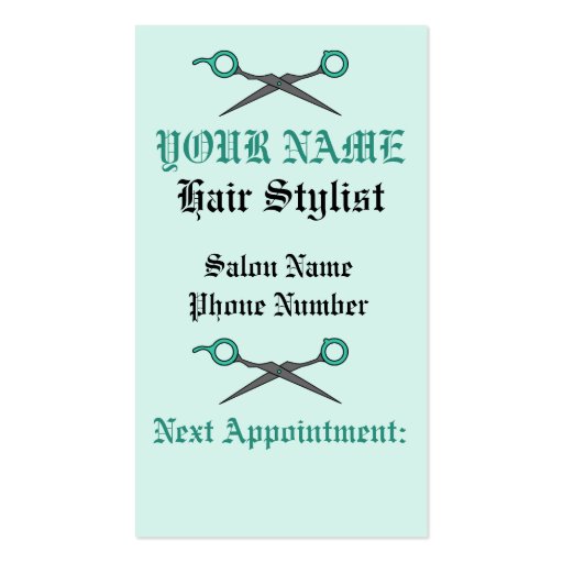 Hair Stylist Skull & Scissor Crossbones -Turquoise Business Card Templates (back side)
