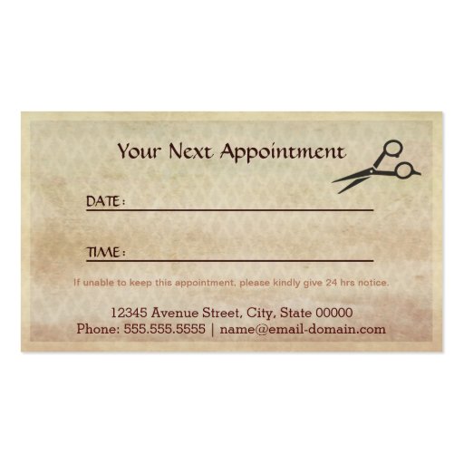 Hair Stylist - Vintage Call for Appointment Card Business Card Template (back side)