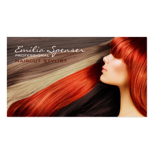 Haircut Stylist Long Red Hair Business Card (front side)