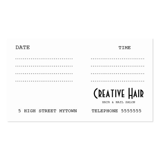 Hairdresser's Appointment Card Business Card (back side)