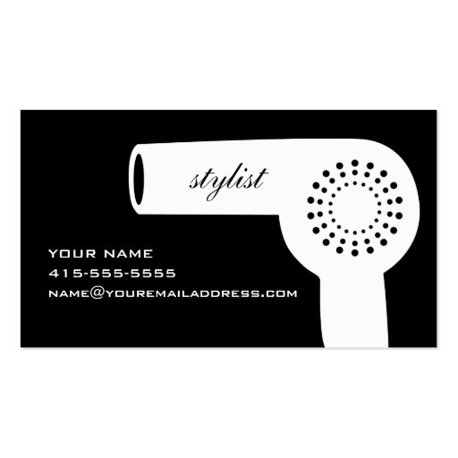 Hairdryer Stylist Card B&W Business Card (front side)