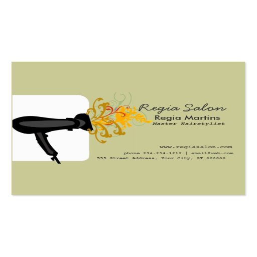 Hairdryer Stylists  & Hair Salons Business Card Template (front side)