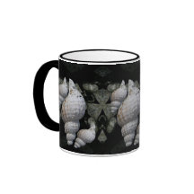 Hairy Trident Seashells on Black Background Coffee Mug