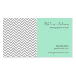 Half Chevron Pattern Gray and Mint Business Card Templates