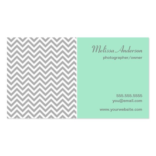 Half Chevron Pattern Gray and Mint Business Card Templates (front side)
